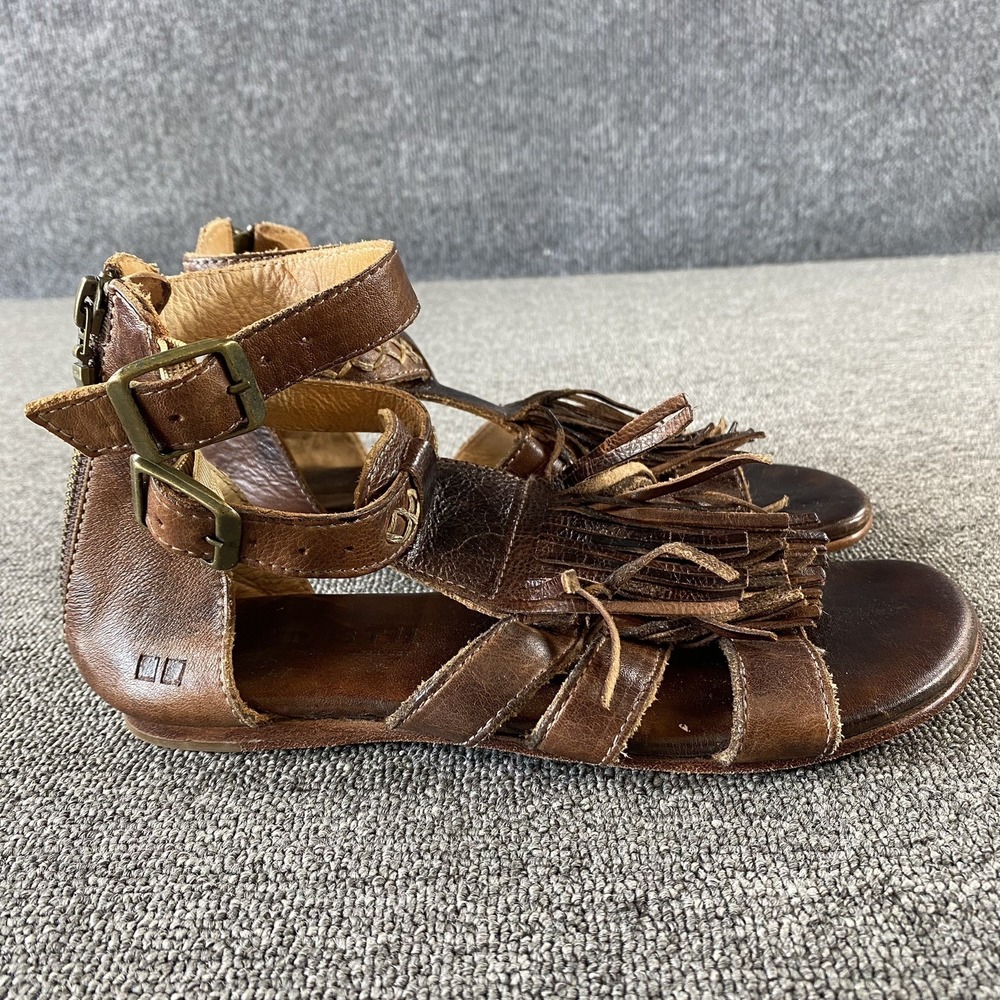 Bed Stu Alena Sandals Size 6.5 Rustic Brown Leather Tassel Gladiator Ankle Strap